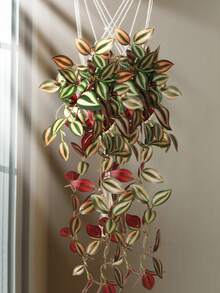 1/2株仿真植物，藤蔓装饰，4种可选：A. 红色眉叶，B. 绿色眉叶，C. 胡椒草，D. 网草薄荷叶。绿色装饰品，不含花盆，适合全年装饰，可用于学校宿舍、办公室、派对、生日、家居、酒店、餐厅、客厅、卧室、婚礼、情人节、春夏装饰、厨房和花园。