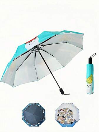 1pc Fruit & Cat Folding Umbrella Holiday Gift Lady Uv Protection Rain Proof Flower Ultra Light Portable Travel Essentials Sunshade School Camping Beach Summer Supplies Household