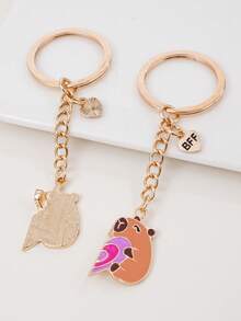 2pcs/Set Cute Cartoon Capybara Alloy Pendant, Best Friend Kids Friendship Keychain Bag Charm