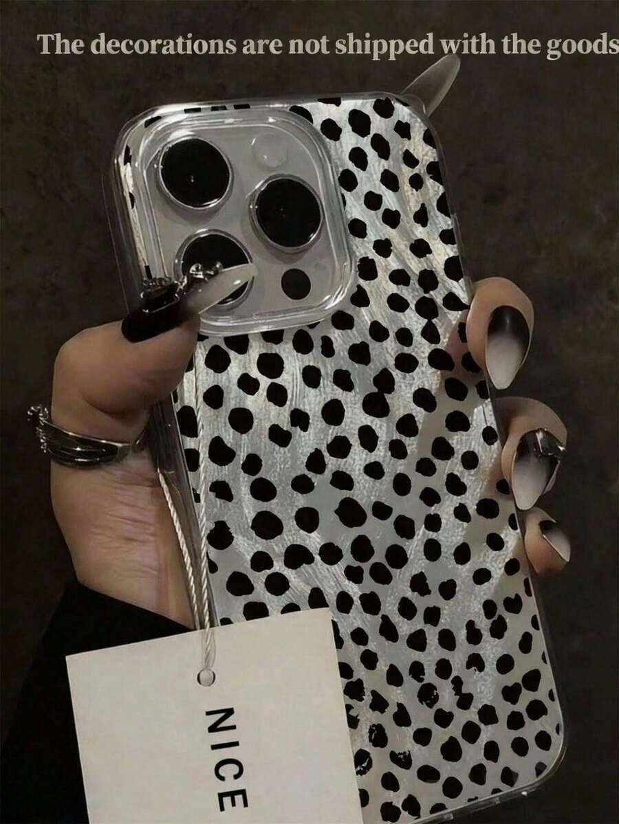 Funda de teléfono de moda minimalista de gasa de plumas pintada con estampado de leopardo, compatible con iPhone 17/16/15, Pintado 15 Pro Max, Funda de teléfono Apple P13 P14 Mujeres P11 Funda blanda P12 Anti-caída XS.XR /78P. - Plateado - Ver 1