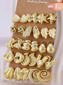 6-30pcs Fashionable Lightweight Starfish, Shell, Butterfly Multi-Element Jewelry Earrings, Suitable For Daily Wear All Year Round