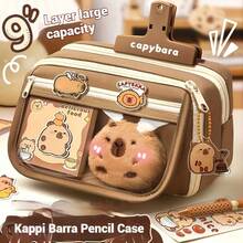 Three-Color Capybara Pencil Case Set - Including Capybara Stickers, Etc., A Beautiful Stationery Bag That Is Loved By Shoppers - Black [send Same Doll + 5 Random Guinea Stickers] - View 3