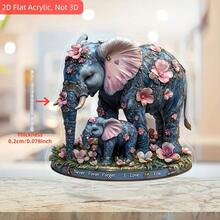 2D Flat One-Piece Warm Floral Mother & Baby Elephant Motherly Love Floral Absorb Sunlight Desktop Stand Acrylic Plaque, Adding Dreamy Holiday Atmosphere, Multifunctional Spring Gift, Suitable For Home, Office, Bedroom Desktop Decor, With Base - Multicolor - View 5
