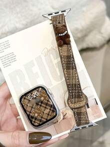 秋冬格子表带，复古可爱风，小熊铆钉表扣设计，适用于 38mm、40mm、41mm、42mm、44mm、45mm、46mm 和 49mm，兼容 Series 11、10、9、8、7、6、4、3、2、1、SE 和 Ultra，女士棕色格子双扣表带，时尚表带饰品，智能手表替换表带，腕带 - 彩色 - 查看 3