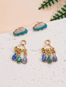 1 Pair Fashionable Cute New Oil Drop Cloud & Raindrop Tassel Earrings, Suitable For Children - Multicolor - View 4