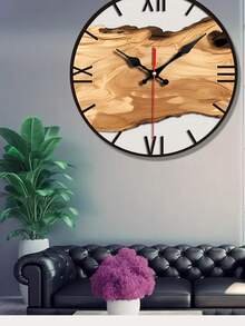 Elegant Clock, Fashionable Wooden Grain Roman Numeral Wall Clock - Silent Quartz Movement, Perfect For Living Room, Bedroom, Kitchen And Office Decor - Battery Powered (AA Batteries Not Included) - Multicolor - View 2