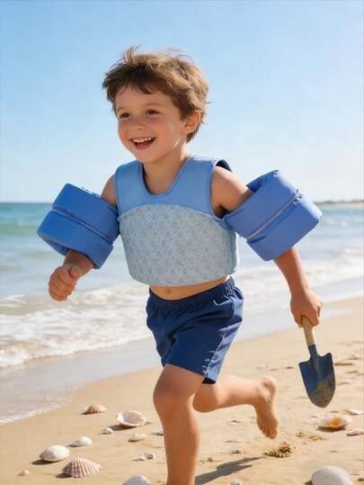 Uppblåsbar flytväst för barn, flytväst för småbarn lämplig för flickor och pojkar, med vattenvingar och axelremmar, badhjälpmedel för strand, pool, högtidsfester