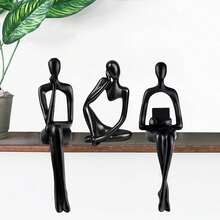 Gold Home Decor Thinker Statue Accents, Set Of 3 Thinker Sculptures Office Decor Modern Abstract Resin Decoration On Shelf Table Desk For Living Room Office Bedroom (Small Gold) - Màu đen lớn - Xem 1