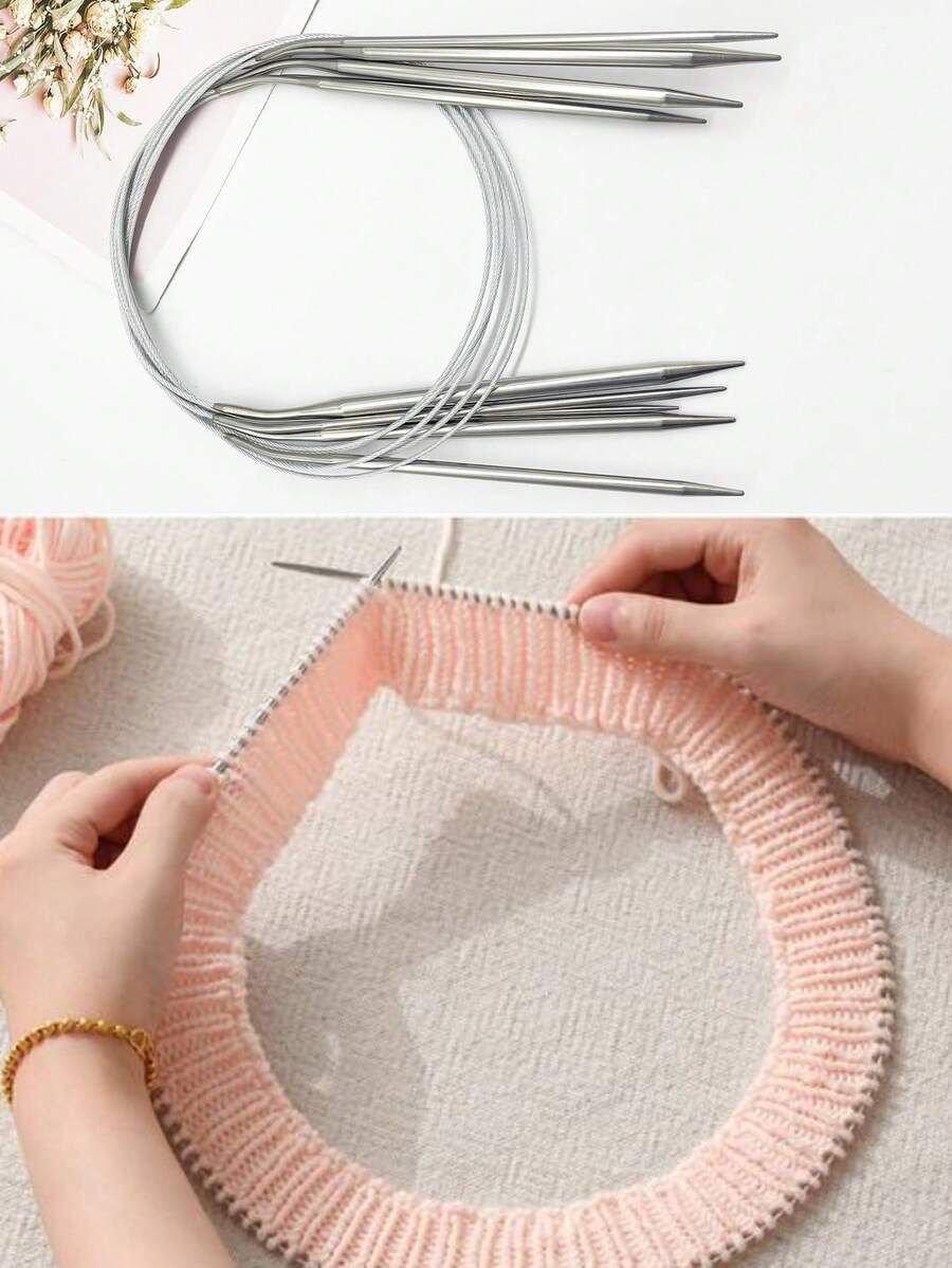 3pcs Circular Knitting Needle Set, Stainless Steel Material, Smooth No Snag, 31.5 Inch Length, Suitable For Handmade Knitting DIY, Applicable For Making Blankets, Hats, Scarves, Gloves, Etc. - Silver - View 1