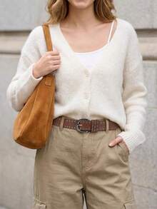 Cinturón versátil con hebilla geométrica de estilo punk con remaches, adecuado para pantalones, vestidos y uso diario - Multicolor - Ver 3