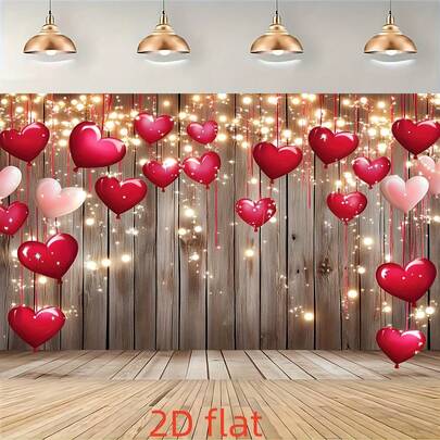 1 pezzo Sfondo decorativo piatto 2D per San Valentino, con forma di cuore rosso e fiocco, simbolo romantico di amore e felicità per San Valentino, decorazione per festa di anniversario di San Valentino