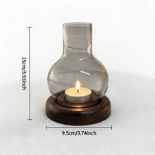1pc Vintage Glass Candle Holder, Elegant Windproof Design With Round Tealight Tray, Perfect For Christmas, Valentine's Day, Easter, Ramadan, St. Patrick's Day Tabletop Decor, Retro Home Accent - Multicolor - View 10