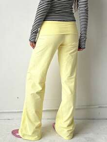 Women's Wide Leg Sweatpants Workout Gym Lounge Pants Mid Rise Fold Over Yoga Pants - 黃色 - 查看 5