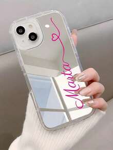 Custom Thick Transparent Mirror Phone Case With Heart Line Signature, Multi-Color Letter Name Short Phrase Anti-Drop Protection Phone Cover, Customizable Phone Case, Fashionable Phone Case, Mirror Phone Case, Customized Name Phone Cover, Compatible With IPhone 11, 12, 13, 14, 15, 16 Pro Max, Stylish, Colorful, Vintage, Cute, Contracted, Funny, Custom, Personalized, Unique, Customized, Ideal Gifts For Her, Boyfriend, Girlfriend, Family, Friends, Grandparents, Couple, For Anniversaries, For Birthdays,Season Picks,2025phonecase - Trong sáng - Xem 3
