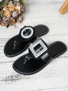 休闲魔术贴人字拖，夏季沙滩 - 黑色 - 查看 4