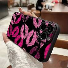 Lip Print Mobile Phone Case, Adorned With Vibrant Pink And Soft Pink Kiss Marks Design, Suitable For IPhone 16, 15, 14, 13, 12, 11 Pro Models, TPU Material, Shockproof Protection. It Is A Great Gift For Family, Friends, Children, Birthdays, Spring Festival, Holidays, Boyfriends, Girlfriends And Valentine's Day.,Suitable For IPhone17 Air - 黑色 - 查看 4