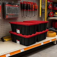 (Pack Of 4) 27 Gallon Large Storage Bin With Snap Lid, Black And Red, Heavy Duty Plastic Storage Container - Bộ 4 cái - Xem 10