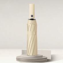 Dual Bone Black Automatic Umbrella, Thick Durable Ribs, Tri-Fold Umbrella, UV-Resistant Folding Umbrella