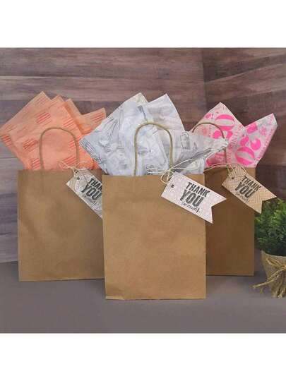 5/10pcs Brown Paper Bags, Gift Bags Bulk, With Handles, Suitable For Party Favor Bags, Gift Bags, Food Bags, Shopping Bags, Birthday Gift Bags, Takeout Bags, Takeaway Packaging Bags