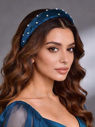 One Piece This High-Top Fashion Headband Is Adorned With Sparkling Crystals. A Stylish And Delicate Headband, This Elegant And Sweet Hair Accessory In Navy Blue Is Suitable For School Events, Parties, Dances, And Everyday Wear. ,Hair Band ,Diadema ,Hair Hoop