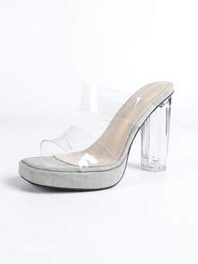 11cm Fashion Elegant Sexy Gray High Heel Sandals For Women, Transparent Crystal Design, Platform, Versatile For Party, Club - Grey - View 7