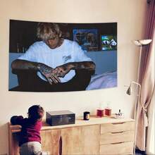 1pc Lil Singer Peep Background Rug, Suitable For Bedroom Use, Suitable For Both Indoor And Outdoor Decoration, Salon Decoration. Available In Various Sizes, Easy To Hang, Machine Washable. - trắng - Xem 2