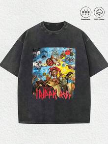 Trippie Redd Life's Album Cover Tee ,Casual Print,Comfortable And Versatile,Letter Pattern Pure Cotton 220g Printed T-Shirt - 黑色 - 查看 1
