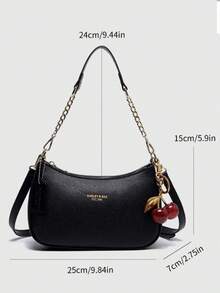2026 New Fashion Classic Versatile Letter Graphic Decor Solid Color Waterproof PU Fabric Shoulder Bag/Crossbody Bag, Suitable For Shopping, Foldable - 黑色 - 查看 2