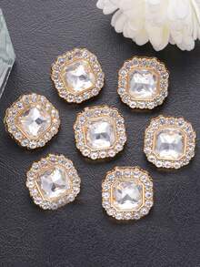 7颗彩色方形合成宝石玻璃金属纽扣，适用于女士外套、毛衣、皮草大衣、制服，优雅装饰纽扣，DIY包包及珠宝配饰 - 彩色 - 查看 21