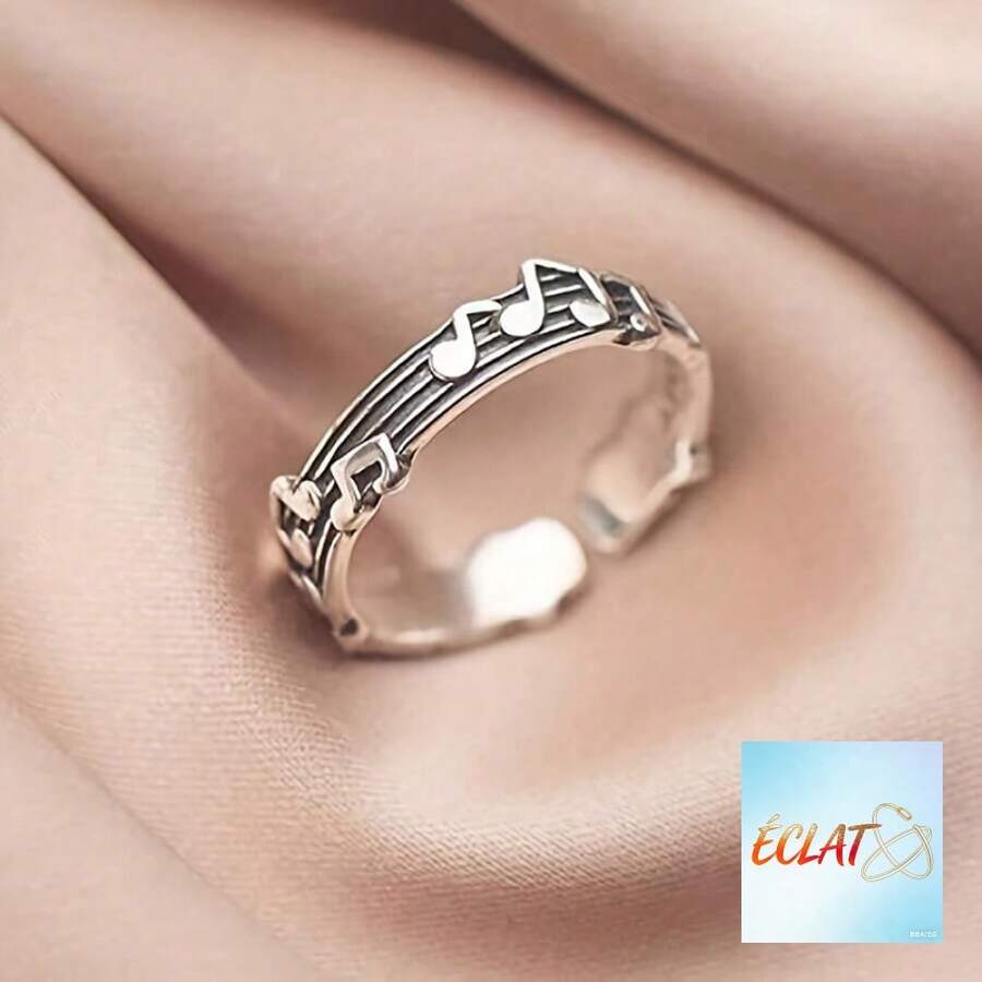 1Pc Music Note & Pentagram Wrap Ring, Women's Vintage Silver Adjustable QAPJ - 銀色 - 查看 1