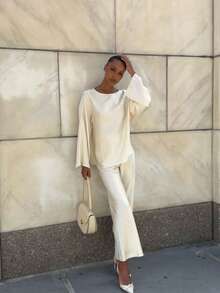 Set 2 buc. Ținută elegantă pentru femei, model vintage de monede, cu textură satinată, pentru naveta și casual, model vintage - Caisă - Vizualizare 4