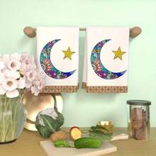 Ramadan Kitchen Towel Set (1/1/2 Pcs) - Highly Absorbent, Soft Polyester Dish Cloths Decorated With Festive Moon And Star Patterns, Minimalist And Elegant Design. Size: 40*60cm - Suitable For Cooking And Baking, Also Fit For Decorating Living Room, Kitchen, Dining Room And Holiday Parties, Can Also Be Used As Housewarming Gift. - Multicolor - View 12