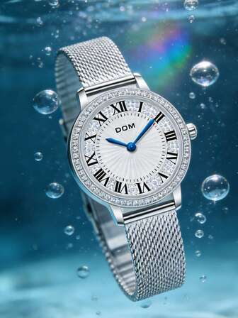 DOM 1pc Women's Fashion Milanese Mesh Band Quartz Watch, Gold Color, Business Casual, Water Resistant, Heart-Shaped Calendar Display, Suitable For Daily Wear, Decoration, Gift For Friends Or Mother