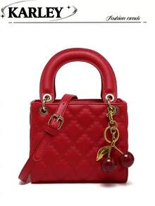1pc PU Leather Bag, Burgundy, Versatile Quilted Glossy Handbag, Structured Small Bag, Shoulder & Crossbody Bag, Geometric Pattern