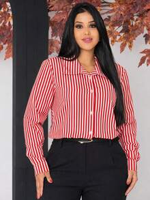 Camisa Social e Formal Manga Longa Feminina Crepinho Listrado em alta