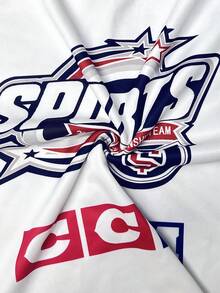 春季新款女式运动裤：撞色设计，白色、蓝色、红色，复古运动图案印花，宽松阔腿版型，舒适休闲面料，适合日常穿着和复古街头风。 - 藍白色 - 查看 8