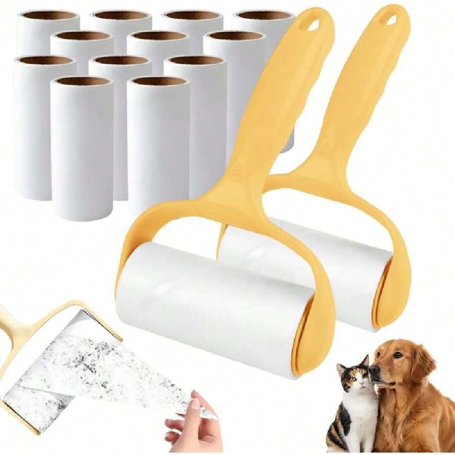 2PCS Hojas de Quita Pelusa para Ropa, Rodillo Quita Pelusa con 2 Mango y 12 Quitapelusas de Repuesto, Rodillo Quita Pelos de Mascotas, Ideal para Ropa, Mascotas y Sofás (Amarillo),37551454 - Multicolor - Ver 1