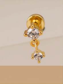 1 pieza Juego de aretes de acero inoxidable con cobre de 20g, color dorado, mini cristal brillante de circonita, borla plana con tornillo, pendiente colgante, aro y arete para la nariz para mujeres, aretes delicados de oro para piel sensible, joyería hipoalergénica para perforación - Un pendiente colgante de circonita redonda - Ver 5