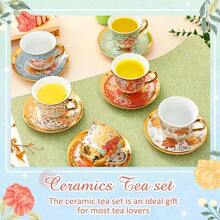 Set Of 12 Tea Cups And Saucers Tea Party Decorations Floral Porcelain 5.4 Oz British Gift For Women Birthday Party Church And Mother's Day Stylish Style - 時尚風格 - 查看 4