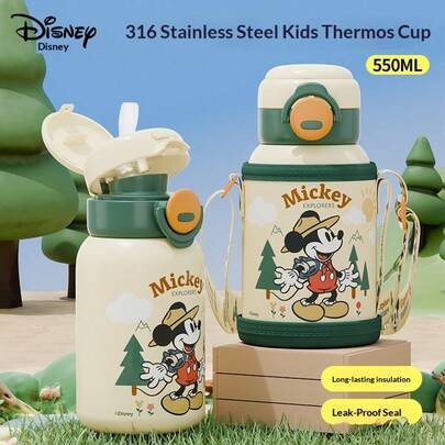 Disney 迪士尼 550ml 米奇可爱卡通不锈钢真空保温杯 – 可吸管饮用，冬夏两季水瓶，居家户外旅行杯，生日节日礼物