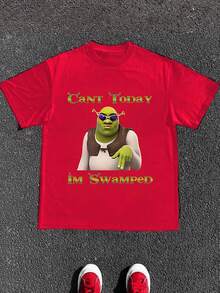 Can't Today I'm Swamped Meme Funny Shirt Cant Today Im Swamped Funny Meme Graphic Tee,Casual Print,Comfortable And Versatile,Letter Pattern Pure Cotton 220g Printed T-Shirt - 紅色 - 查看 1