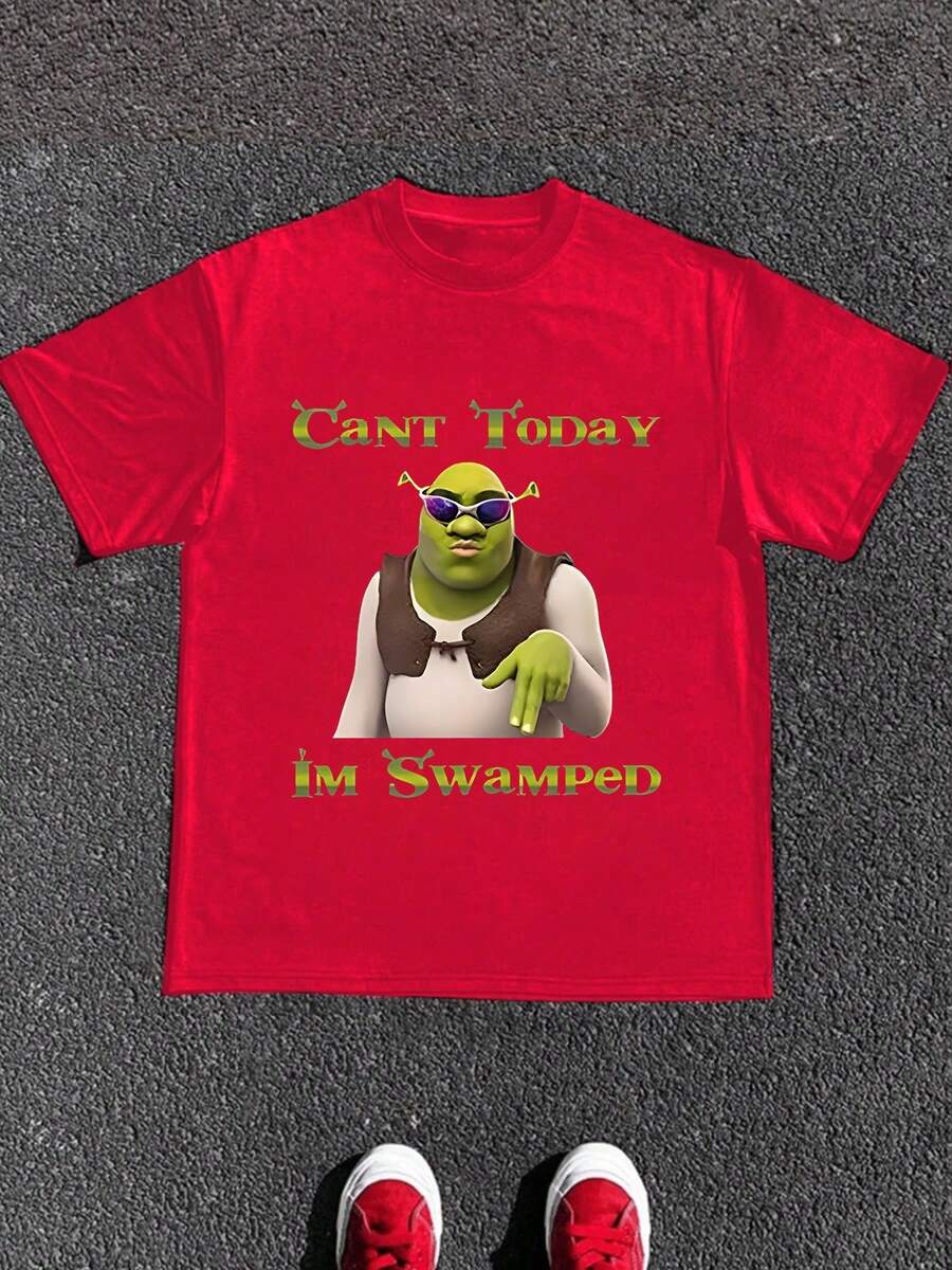 Can't Today I'm Swamped Meme Funny Shirt Cant Today Im Swamped Funny Meme Graphic Tee,Casual Print,Comfortable And Versatile,Letter Pattern Pure Cotton 220g Printed T-Shirt - 紅色 - 查看 1