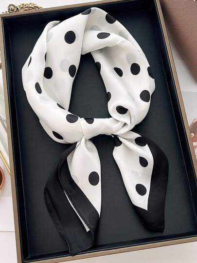 1 pieza Pañuelo cuadrado casual de 70 cm con estampado de lunares, nuevo pañuelo para la primavera/otoño para mujeres, versátil como cinturón, diadema, turbante, pañuelo de moda