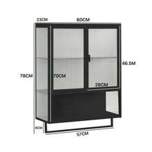 60CM Glass Doors Modern Two-Door Wall Cabinet With Featuring Two-Tier Enclosed Storage, An Open Shelf, And Towel Rack, For Entryway Living Room Bathroom Dining Room,Black - 黑色 - 查看 2