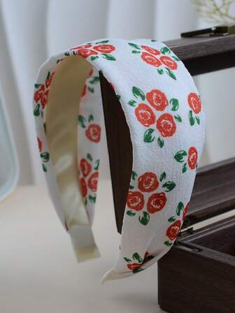 1pc Casual Red Rose Floral Print Headband - - Valentine's Day Gift For Her & Daily Styling ,Hair Band ,Diadema ,Hair Hoop