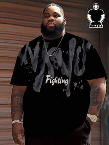 Grey Unique Stripe & Letter Print Casual T-Shirt, Street-Style Outdoor Sports Workout Tops For Men, Breathable & Quick Drying