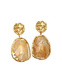 1 Pair Women's Vintage Chic Irregular Geometric Resin Dangle Earrings - Textured Resin Water Drop/Oval/Triangle/Rectangle/Hexagon Shapes, Minimalist All-Season Jewelry For Daily Wear & Presents - 金色 - 查看 12