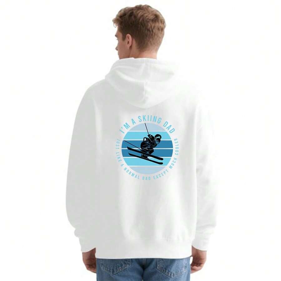 Unisex 100% Cotton 280GSM Hooded Sweatshirt - I'm A Skiing Dad Graphic Print - White - View 1