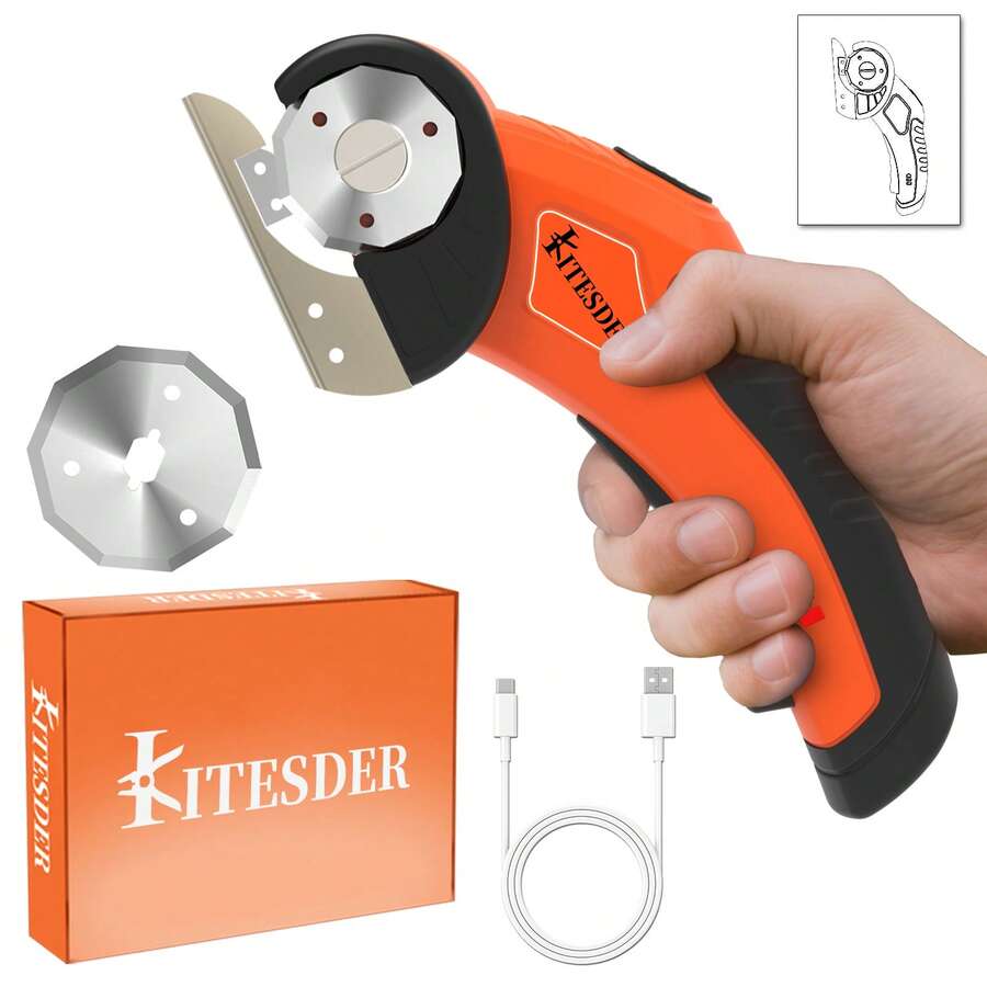 4V Cordless Electric Cardboard Cutter LED Light 2 Round 5Cr13 Blades For Fabric Carton Plastic Cutting