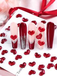 30 piezas Decoraciones de arte de uñas con forma de corazón adorables, accesorios de uñas de rhinestone de resina roja dulce DIY, adecuados para diseño de uñas de salón de belleza DIY para mujeres - Rojo - Ver 3